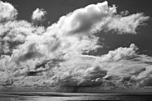 KaneSkennar-Large clouds over the ocean in bw