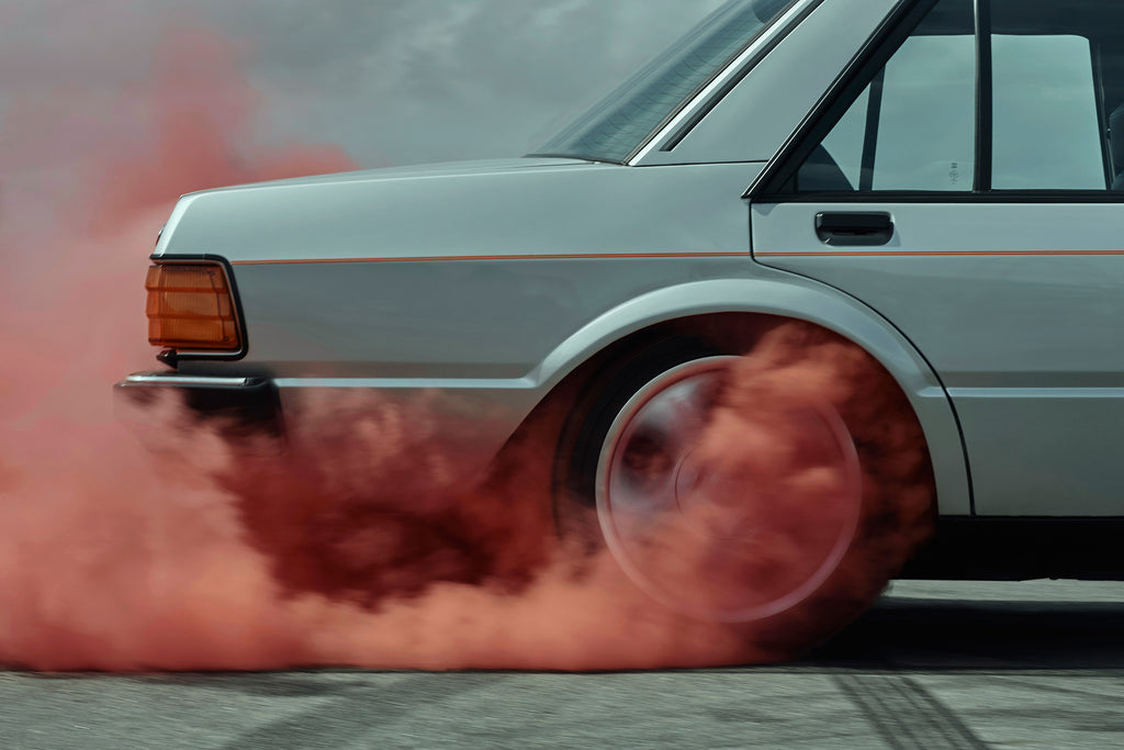 Kane Skennar -Tyre burning rubber with pink smoke from For Falcon muscle car